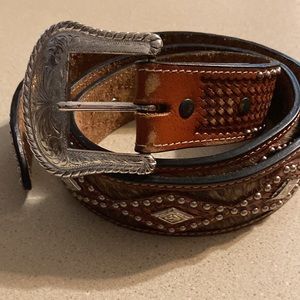 Mens western leather hair on belt size 34